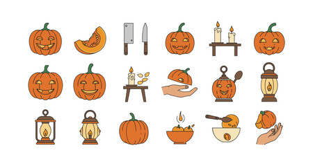 Festive pumpkin and lantern icons for halloween celebration