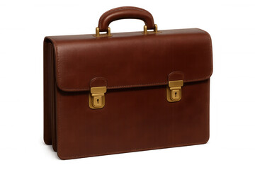 Brown leather briefcase with brass locks for business, profession, and corporate travel concepts