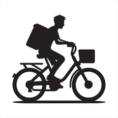 e-bike courier at dusk vector silhouette clip art logo design illustration