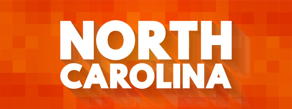 NORTH CAROLINA - bold text with long shadows on a vibrant geometric background, creating a modern and energetic design emphasizing the state name