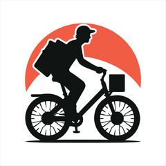 Obraz premium e-bike courier at dusk vector silhouette clip art logo design illustration