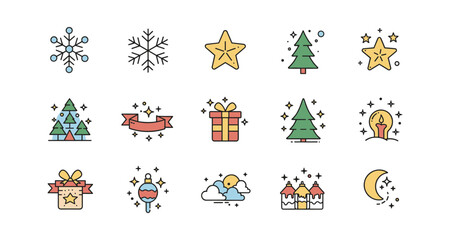 Obraz premium Festive holiday icons: colorful christmas and new year decorations collection