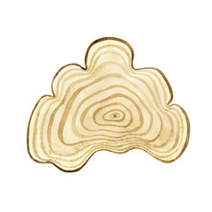 Watercolor illustration of wood texture of wavy ring pattern from a slice of tree isolated on a white background.