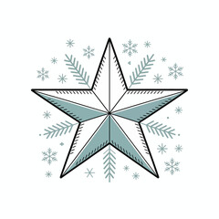 Hand drawn festive star with snowflakes and pine branches illustration