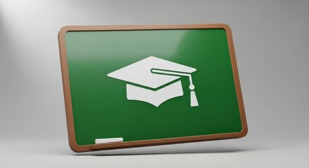 Green Chalkboard with Graduation Cap Symbol and Chalk