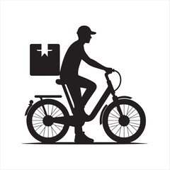 Obraz premium e-bike courier at dusk vector silhouette clip art logo design illustration