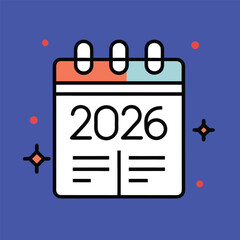 Vector icons calendar 2026. Editable stroke thin line and black on blue