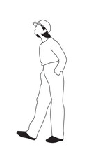 Diverse People Lesbian woman with hat – Black and White Line Art Architectural Style Vector Illustration