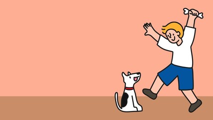 Boy and dog computer wallpaper, cute cartoon illustration