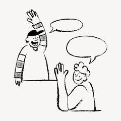 Men saying hello, cute doodle in black