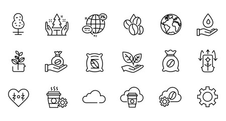 Eco-friendly coffee icons: sustainability and nature-inspired linear designs