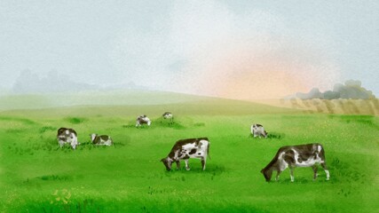 Farm landscape HD wallpaper, watercolor background © Rawpixel.com