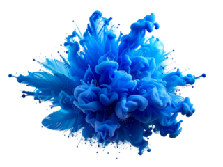 Explosion of cerulean ink in water abstract swirls detailed movement fluid dynamics isolated on transparent background