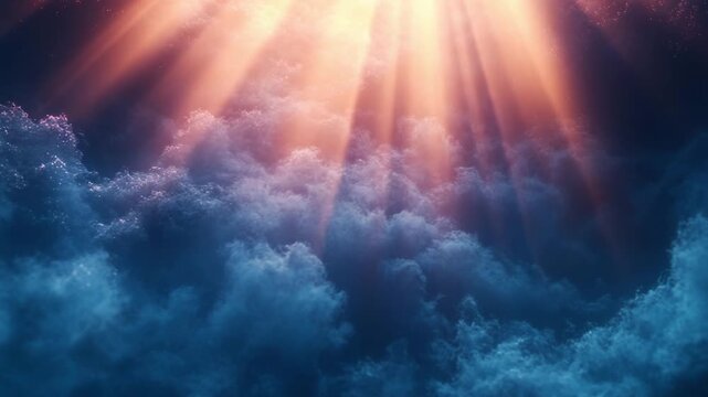 Spectacular Rays Illuminating Ominous Azure Clouds Motion Graphic Background