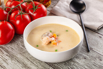 Salmon white soup with salmon