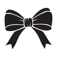 Classic black silhouette of a ribbon bow tied with a knot and flowing tails