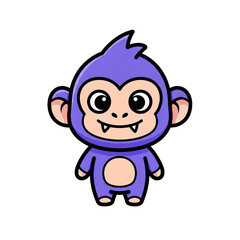 Cute purple monkey character with fangs and playful expression  