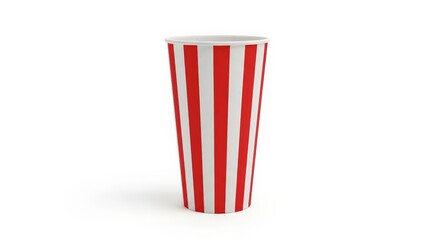 Red and White Striped Tall Beverage Container Isolated on White Background