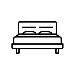 Illustration of a minimalist bed frame with headboard and two pillows in black and white outline style