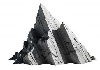 Jagged grey rock formation stone mountain isolated on a transparent background
