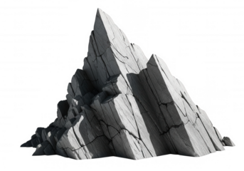 Jagged grey rock formation stone mountain isolated on a transparent background