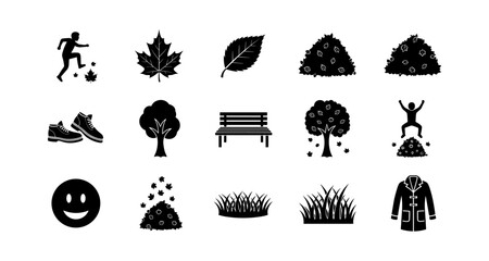 Autumn silhouettes: leaves, trees, and outdoor activities in bold black