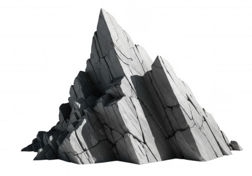 Jagged grey rock formation stone mountain isolated on a transparent background