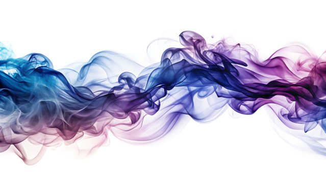 Wispy ethereal smoke trails in midnight blue violet and pink hues, isolated on a transparent background, cutout, PNG, isolated on white or transparent background, AI