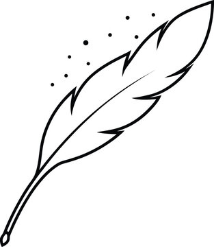 Delicate hand drawn sketch of a single feather silhouette isolated on white background