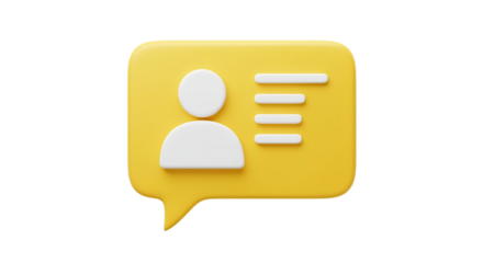 Yellow Speech Bubble with Profile Icon and List 3D Rendered Design.  minimal cartoon style, cute smooth, 3d rendering illustration
