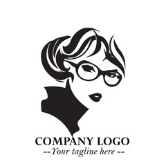 Beautiful Woman with Glasses Logo Symbol in Elegant Minimalist Style and Modern Design