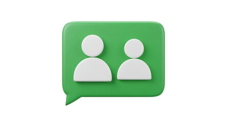 Profile account plus symbol add new user icon on isolated background. Green Chat Bubble with Two White User Icons Communication Concept.  minimal cartoon style, cute smooth, 3d rendering illustration