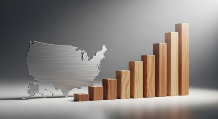 Wooden bar graph showing the economic decline in the united states due to recession and financial crisis concept