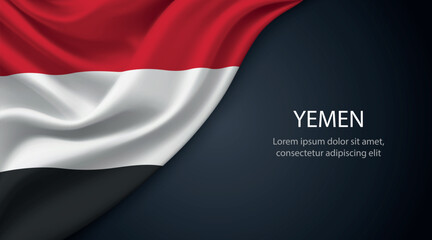 Yemen national flag with smooth fabric texture background