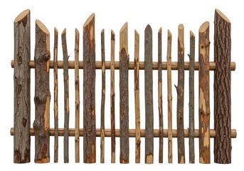 Rustic wooden fence posts natural logs isolated on a transparent background