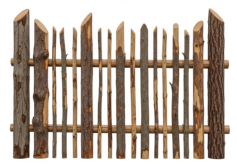 Rustic wooden fence posts natural logs isolated on a transparent background