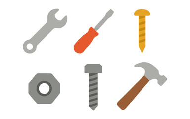 Flat design: essential tools collection for repair and maintenance
