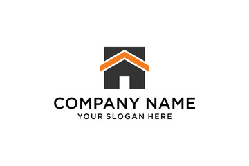 Modern Geometric House Logo Design with Orange Roof for Real Estate and Construction Business