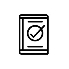 Book with check mark inside a circle on the cover representing approval or completion of a task or item