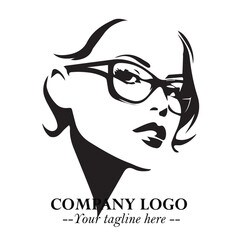 Beautiful Woman with Glasses Logo Symbol in Elegant Minimalist Style and Modern Design