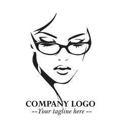 Beautiful Woman with Glasses Logo Symbol in Elegant Minimalist Style and Modern Design
