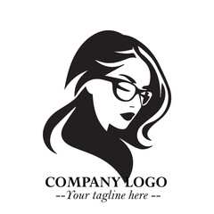 Beautiful Woman with Glasses Logo Symbol in Elegant Minimalist Style and Modern Design