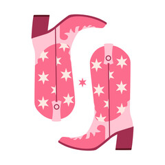 Pink retro cowgirl boots. Wild west and Texas concept. Cowboy fashion boots. Girl power.