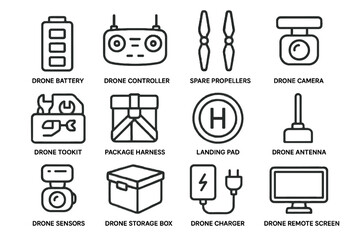 Sensors package icons battery drone vector harness equipment icon box antenna pad