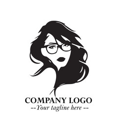 Beautiful Woman with Glasses Logo Symbol in Elegant Minimalist Style and Modern Design