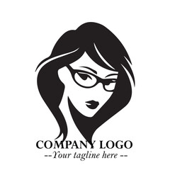 Beautiful Woman with Glasses Logo Symbol in Elegant Minimalist Style and Modern Design