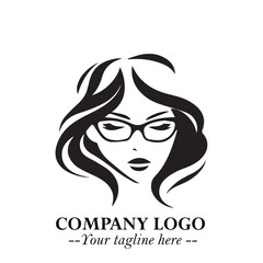 Beautiful Woman with Glasses Logo Symbol in Elegant Minimalist Style and Modern Design