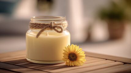Dome Pastel Orange Wax Candle with Sunflower Petals, Braided Wick