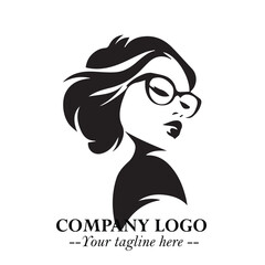 Beautiful Woman with Glasses Logo Symbol in Elegant Minimalist Style and Modern Design