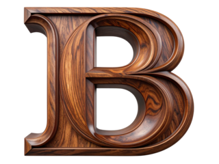 Wooden letter b isolated on transparent background for decorative purposes